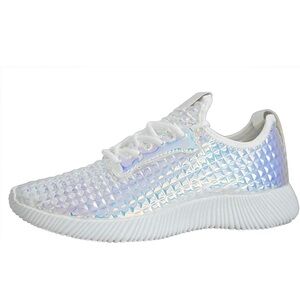 Women Lightweight Metallic Hologram Laced Pyramid Leatherette Studded